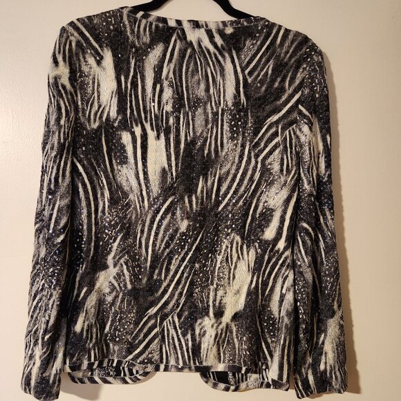 St. John Knit Couture Black, White, Grey Cardigan Jacket - Picture 2 of 5